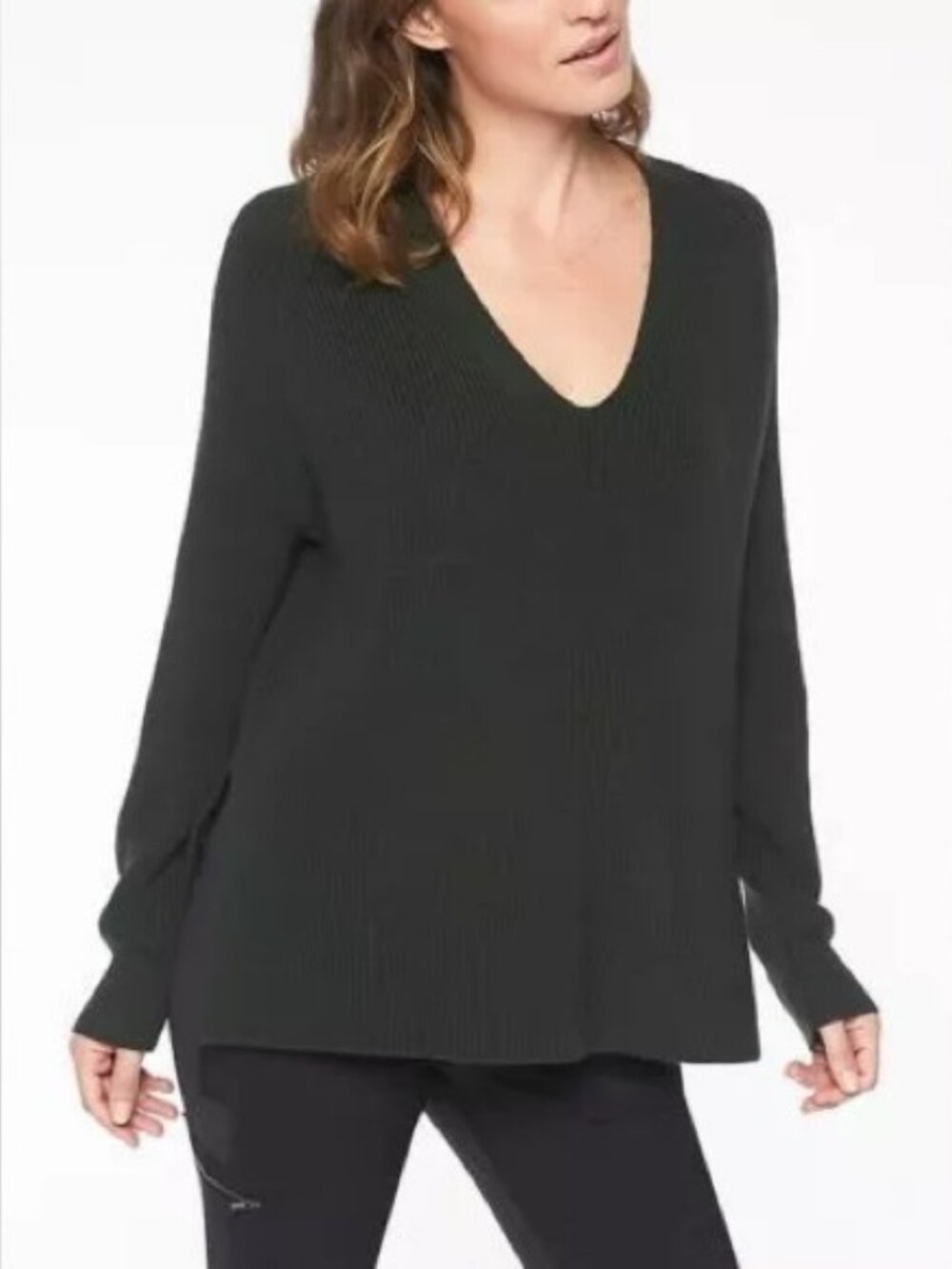 Athleta Switchback Wool-Blend Sweater, Dark Olive Green, Oversized, Small